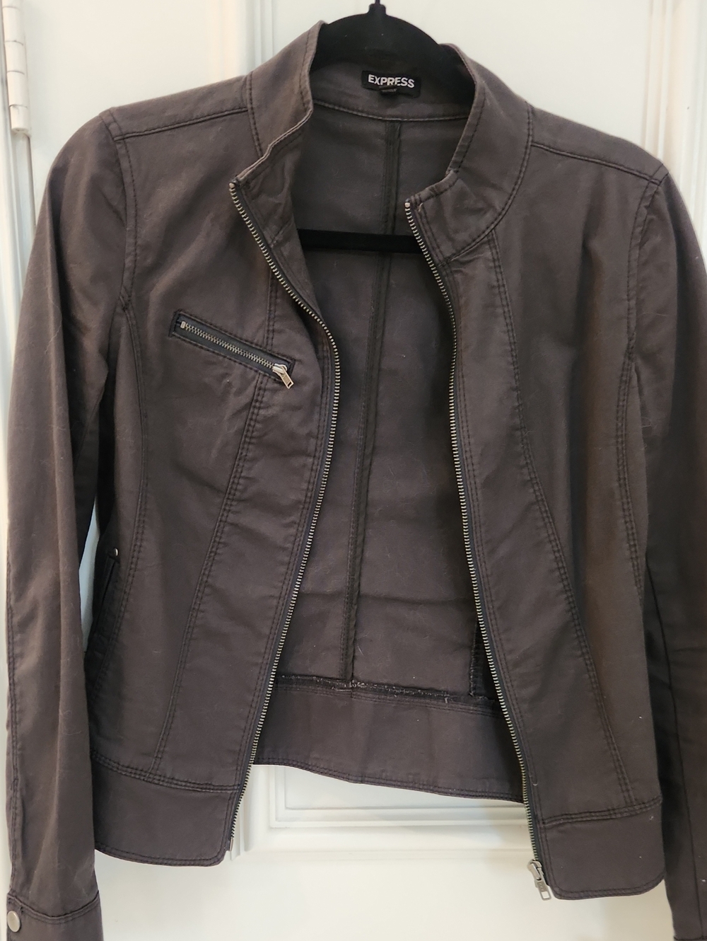 Express Women's Dark Gray Zip-Front Moto Jacket